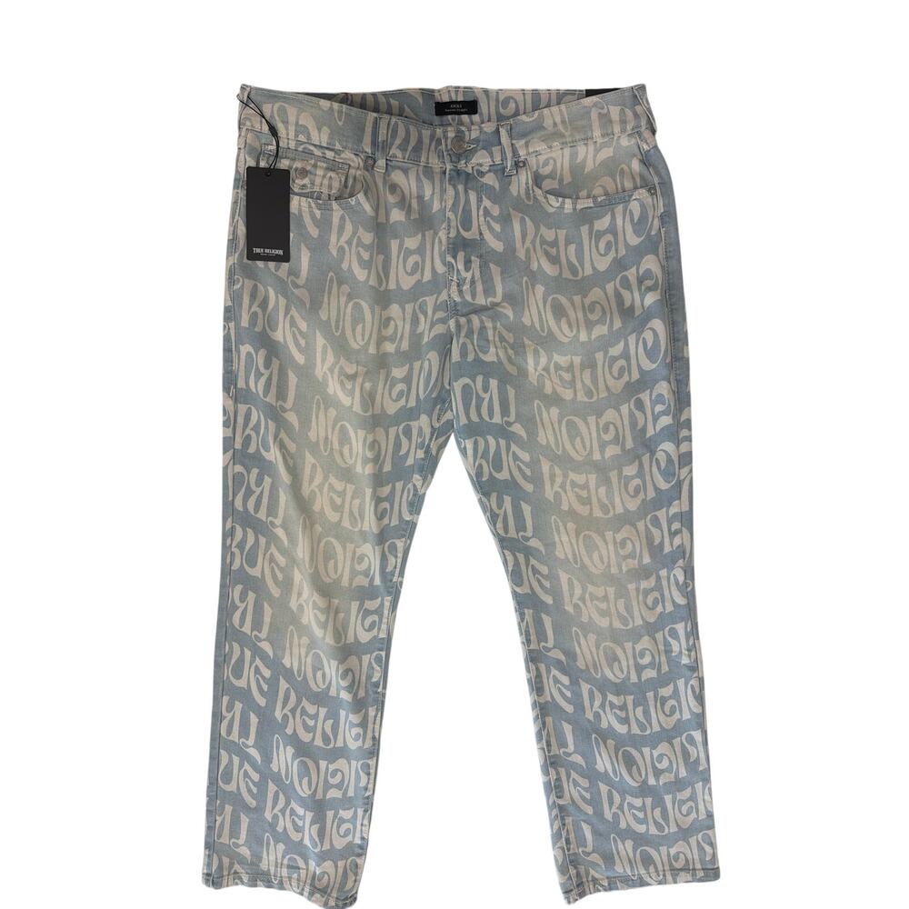 NWT True Religion Men's Sz 34X32 Ricky Relaxed Straight Light Blue Stretch Jeans
